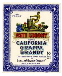 Asti Colony Brand California grappa brandy, Italian Swiss Colony, Asti