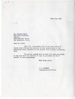 Letter from L. F. Gentner, Administrative Officer, Wartime Civil Control Administration, to Lincoln Kanai, Executive Secretary, YMCA, March 26, 1942