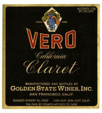 Vero California claret, Golden State Wines, Inc., San Francisco