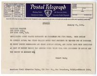 Postal telegraph from Ernest Besig, Director, American Civil Liberties Union of Northern California, to Clifford Forster, January 21, 1943