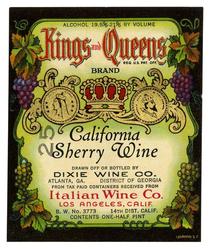 Kings and Queens Brand California sherry wine, Italian Wine Co., Los Angeles