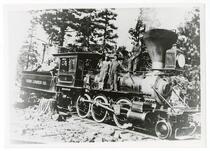 Men standing atop a train, Verdi Lumber Company