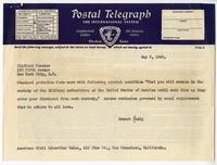 Postal telegraph from Ernest Besig, Director, American Civil Liberties Union of Northern California, to Clifford Forster, May 5, 1943
