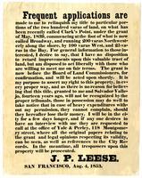 Frequent applications are made to me to relinquish my title to particular portions of ... land, on what has been recently called Clark's Point ... / J.P. Leese, San Francisco, Aug. 4, 1853.