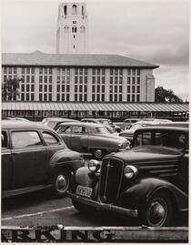 Stanford University Library, temporary buildings and Hoover Tower, Santa Clara County, California
