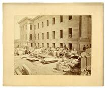 Construction of the U.S. Mint, N. side showing 5th & Jessie at left, San Francisco