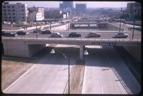 North and south lanes of the Hollywood Freeway, at Los Angeles Street