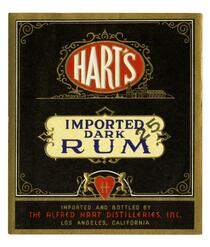 Hart's imported dark rum, The Alfred Hart Distilleries, Los Angeles