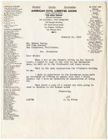 Letter from A. L. Wirin, American Civil Liberties Union Southern California Branch, to Ernest Besig, Director, American Civil Liberties Union of Northern California, January 12, 1943