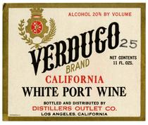 Verduco Brand California white port wine, Distillers Outlet Co., Los Angeles