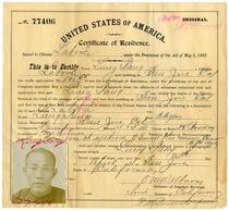 Certificate of residence for Lung Tang, laundryman, age 36 years, of San Jose, California