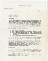 Letter to Don Greame Kelley from Dr. Tracy I. Storer, Professor of Zoology at U.C. Davis, 1952 December 11 