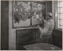 Lester Vardre, painter of the historical murals in Dubenhoff's bar the Brewery, Benicia, Solano County, California