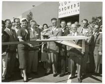 Mayor George Christopher cuts ribbon on opening day of the San Francisco Flower Terminal