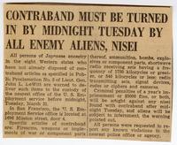 Contraband must be turned in by midnight Tuesday by all enemy aliens, Nisei