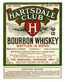 Hartsdale Club bourbon whiskey, South End Warehouse Co., San Francisco