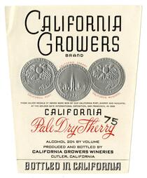 California Growers Brand California pale dry sherry, California Growers Wineries, Cutler