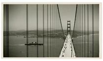 Completed Golden Gate Bridge with auto and pedestrian traffic