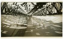 Golden Gate Bridge construction, view beneath roadway with safety netting