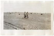 Men standing in a field with cattle grazing in background, circa 1924  