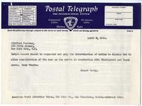 Postal telegraph from Ernest Besig, Director, American Civil Liberties Union of Northern California, to Clifford Forster, April 9, 1943