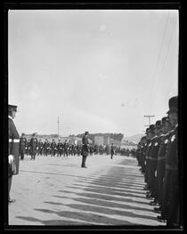 San Francisco police officers marching in street