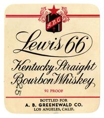 Lewis 66 Kentucky straight bourbon whiskey, A. B. Greenwald Co., Los Angeles