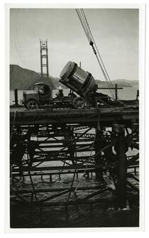 Golden Gate Bridge construction, truck with concrete mix