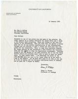 Letter to Don Greame Kelley from Dr. Tracy I. Storer, Professor of Zoology at U.C. Davis, 1953 January 15