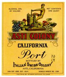 Asti Colony California port, Italian Swiss Colony, Asti