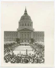 Crowd gathered outside San Francisco City Hall