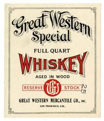 Great Western Special whiskey, Great Western Mercantile Co., San Francisco