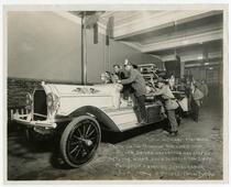 Fire fighters and fire engine of Truck Co. No. 7, Los Angeles, May 29, 1915