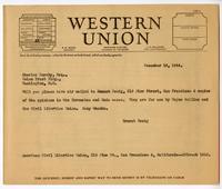 Postal telegraph from Ernest Besig, Director, American Civil Liberties Union of Northern California, to Charles Horsky, Esq., December 18, 1944