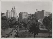 Looking across Pershing Square from 6th and Olive Streets