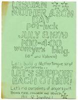 Lesbian Mother & Son Day pot-luck, July 8, 1979