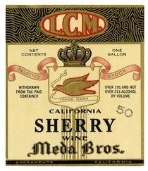L.C.M. California sherry wine, Meda Bros., Sacramento