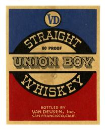 Union Boy straight whiskey, Van Deusen, Inc., San Francisco