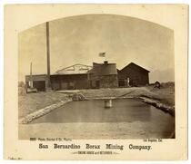 Engine house and reservoir, San Bernardino Borax Mining Company, 1880
