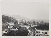View from Bunker Hill Avenue toward northeast; oldest oil derricks, Mexican neighborhood
