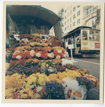 Flower stand with trolley car