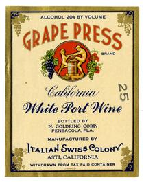 Grape Press Brand California white port wine,  Italian Swiss Colony, Asti