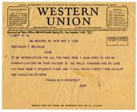 Franklin D. Roosevelt telegram to Reginaldo del Valle