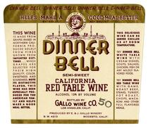 Dinner Bell semi-sweet California red table wine, E. & J. Gallo Winery, Modesto