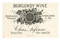 New Almaden Vineyard Burgundy wine, Chas. Lefranc, San Jose