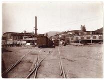 View of freight yard at Standard Lumber Company, Sonora, California