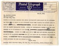 Postal telegraph from Ernest Besig, Director, American Civil Liberties Union of Northern California, to Clifford Forster, July 8, 1942