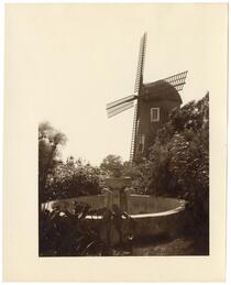 Garden foundation with windmill in background