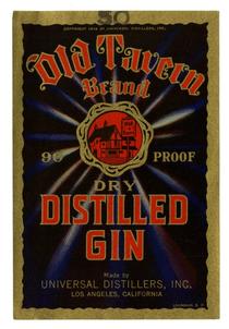 Old Tavern Brand dry distilled gin, Universal Distillers, Los Angeles
