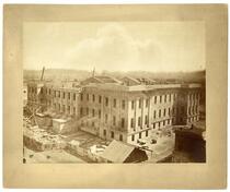 Construction of U.S. Mint, taken from roof of Lincoln School looking S.W., San Francisco